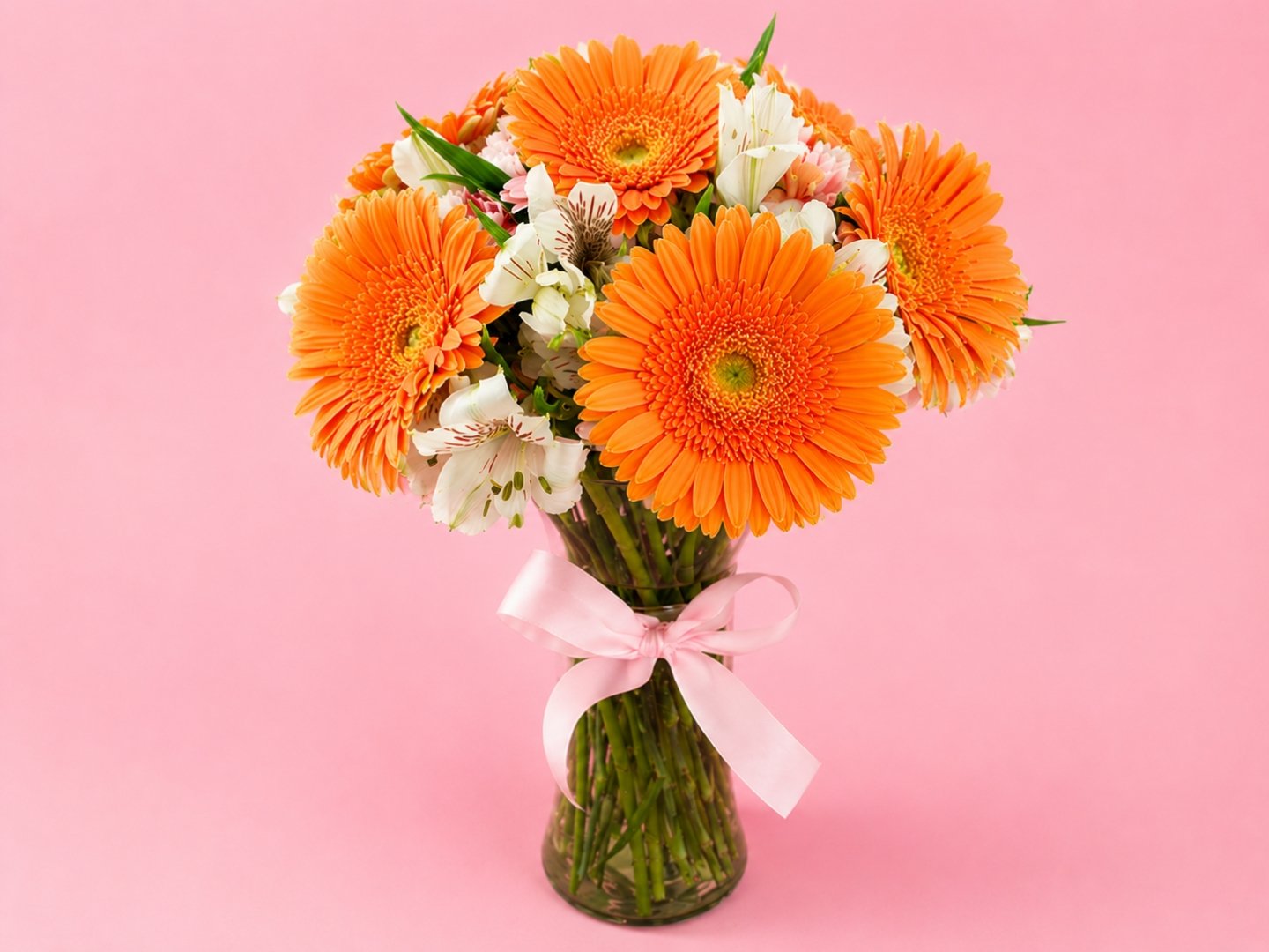 Jarrón 8 Gerberas Rosa y Alstroemerias