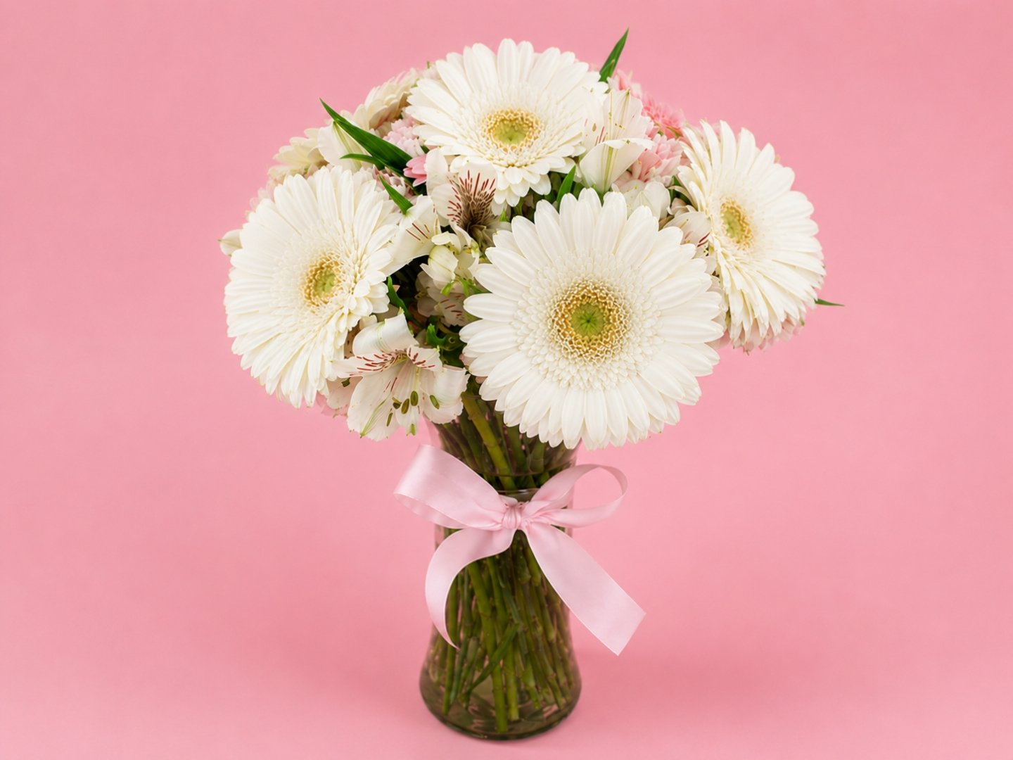 Jarrón 8 Gerberas Rosa y Alstroemerias