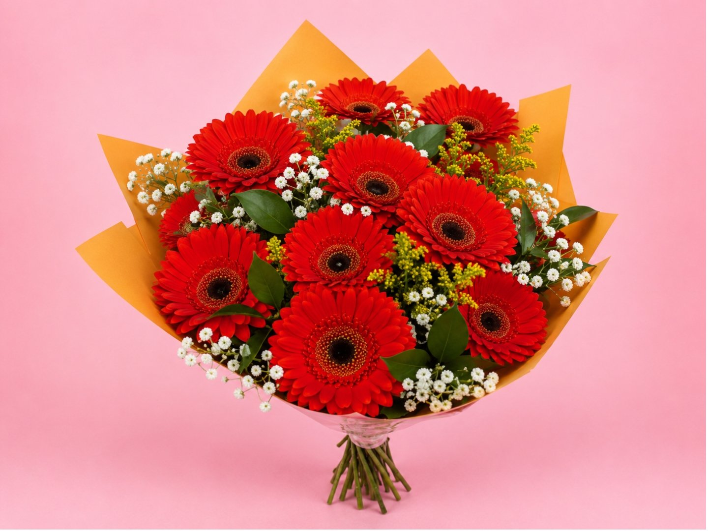 Bouquet De 12 Gerberas Con Follajes