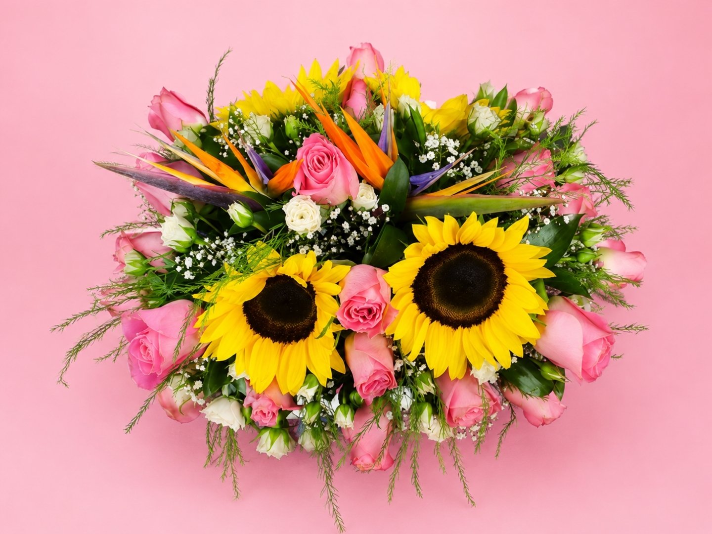 Caja con Girasol y Aves de Paraíso