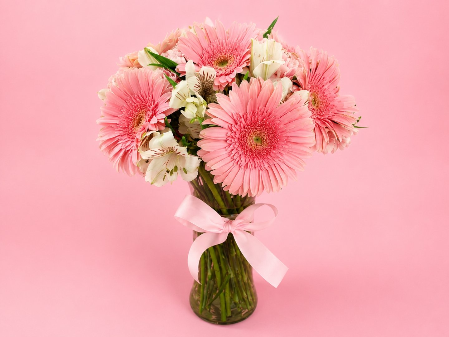 Jarrón 8 Gerberas Rosa y Alstroemerias