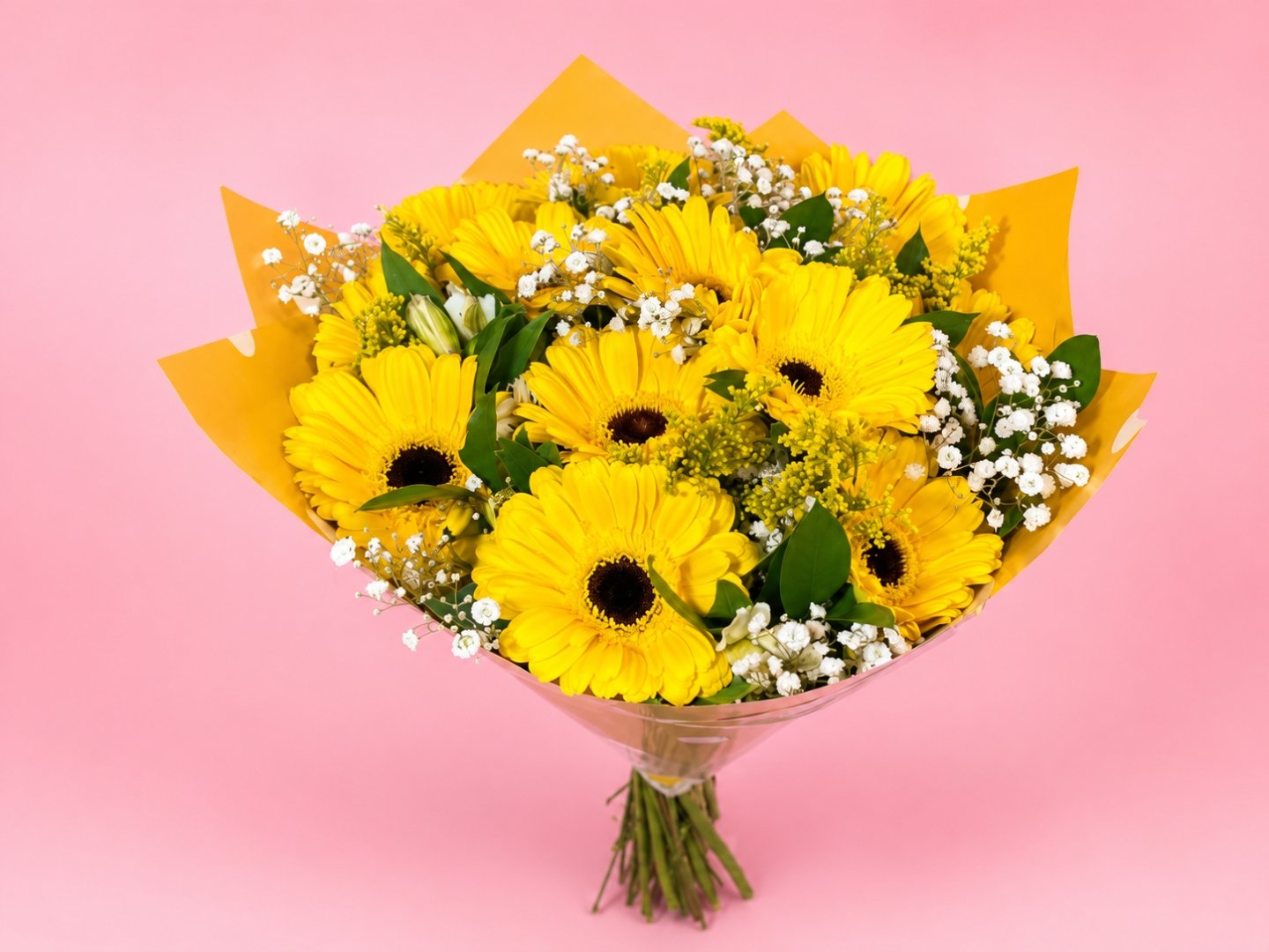 Bouquet De 12 Gerberas Con Follajes