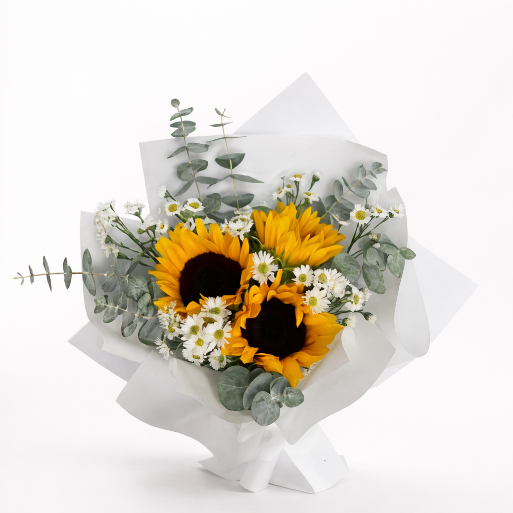 Ramo con 3 Girasoles y Manzanilla