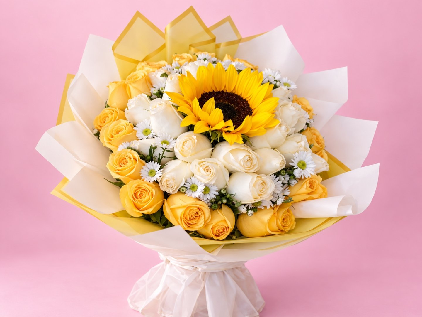 Ramo de 48 Rosas con 1 girasol